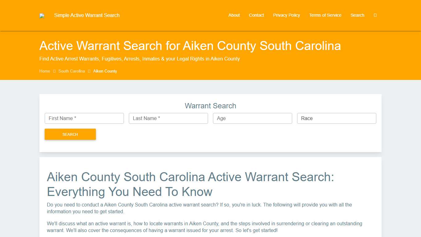 Active Warrant Search in Aiken County South Carolina - Outstanding Warrants